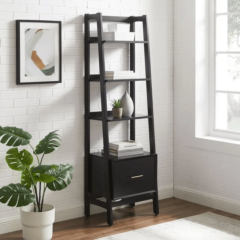 Crosley Furniture Landon Small Etagere Bookcase in Matte Black