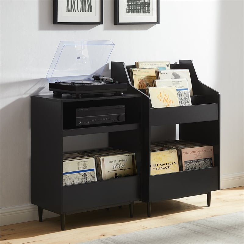 Crosley Furniture Liam 2-Piece Record Player Stand And Vinyl Storage Set Black