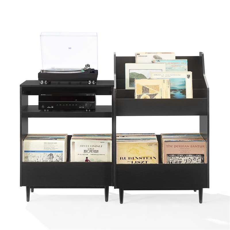 Crosley Furniture Liam 2-Piece Record Player Stand And Vinyl Storage Set Black
