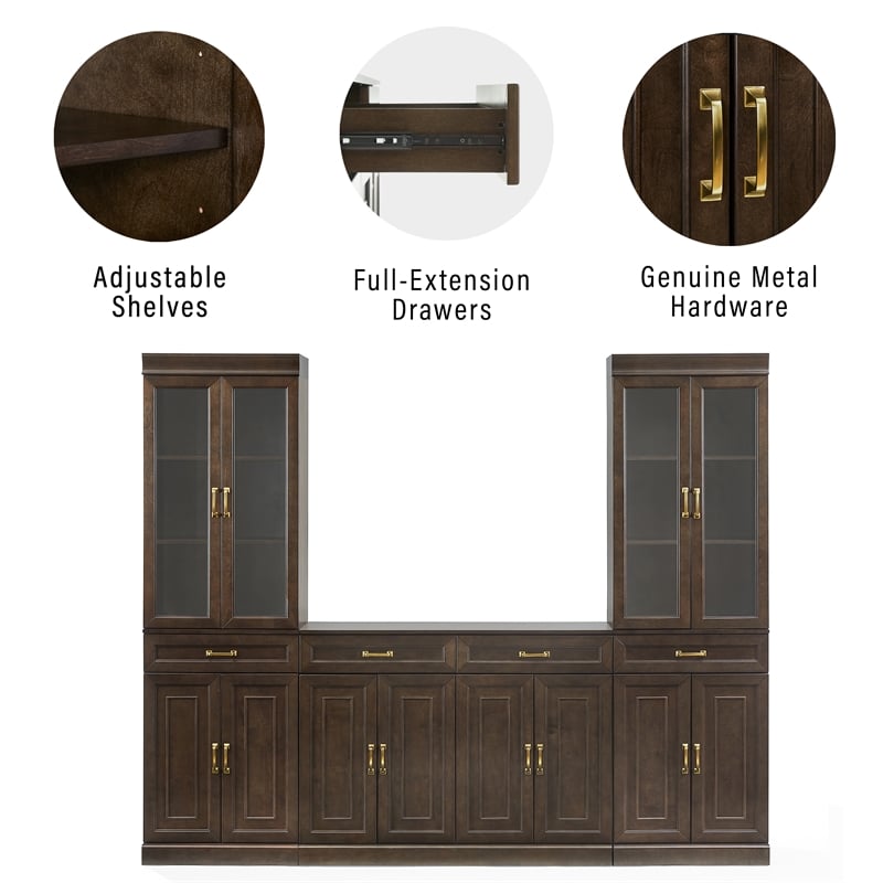 Crosley Furniture Stanton 3-Piece Sideboard And Glass Door Pantry Set in Coffee