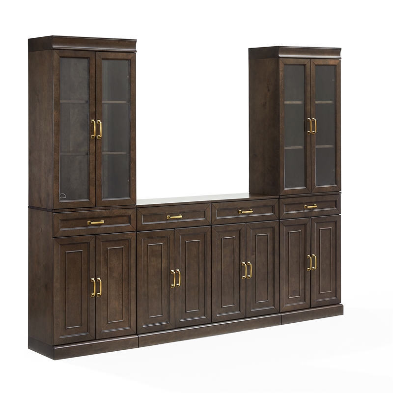 Crosley Furniture Stanton 3-Piece Sideboard And Glass Door Pantry Set in Coffee