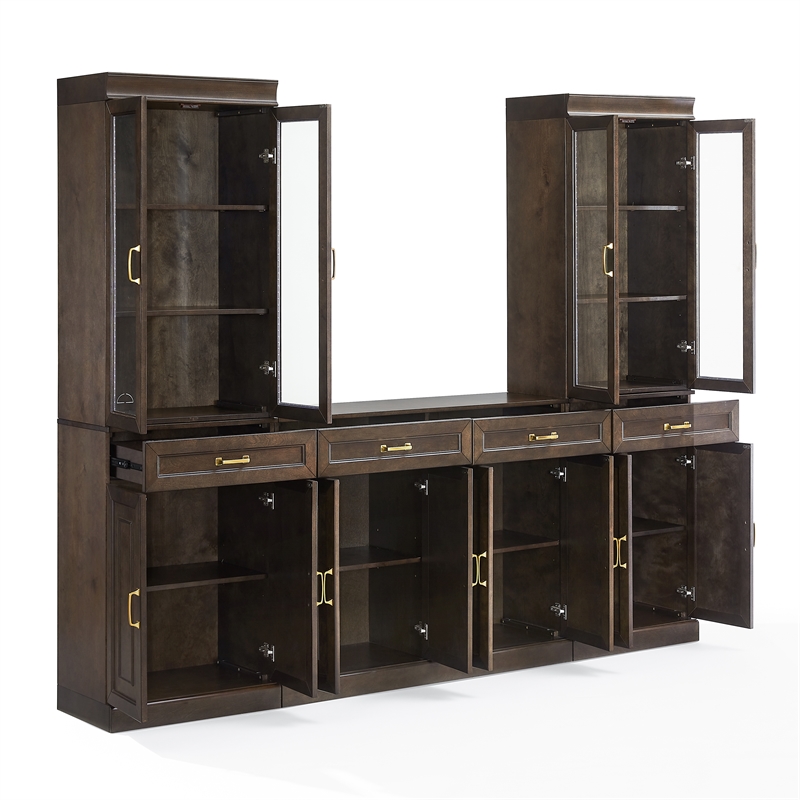 Crosley Furniture Stanton 3-Piece Sideboard And Glass Door Pantry Set in Coffee
