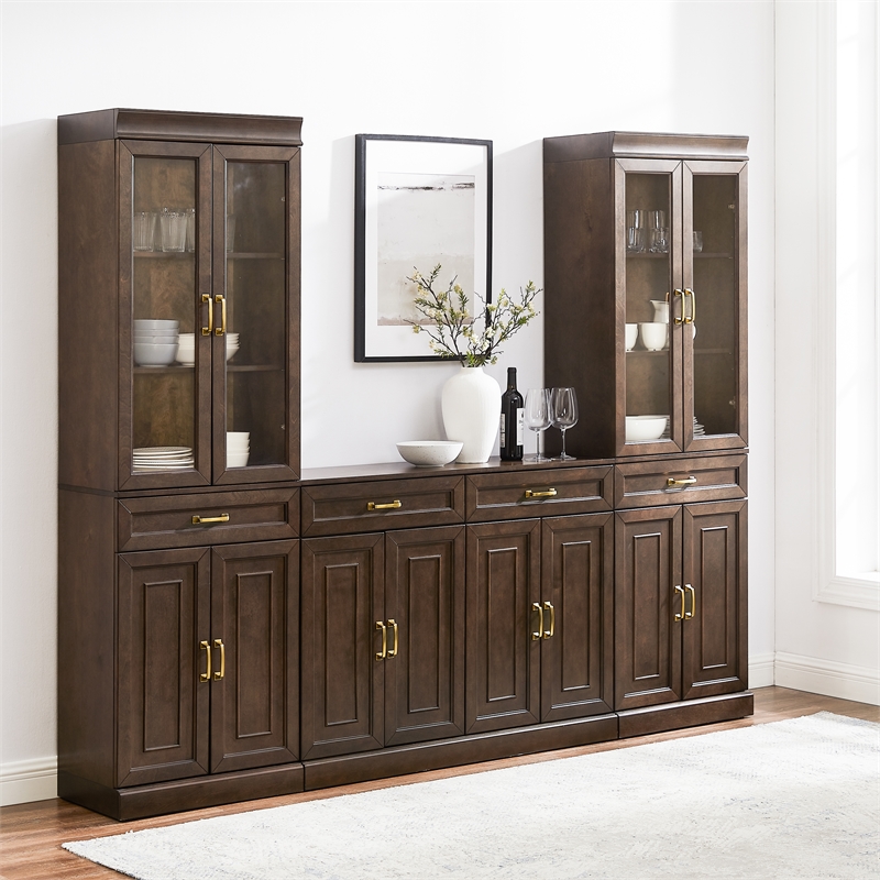 Crosley Furniture Stanton 3-Piece Sideboard And Glass Door Pantry Set in Coffee