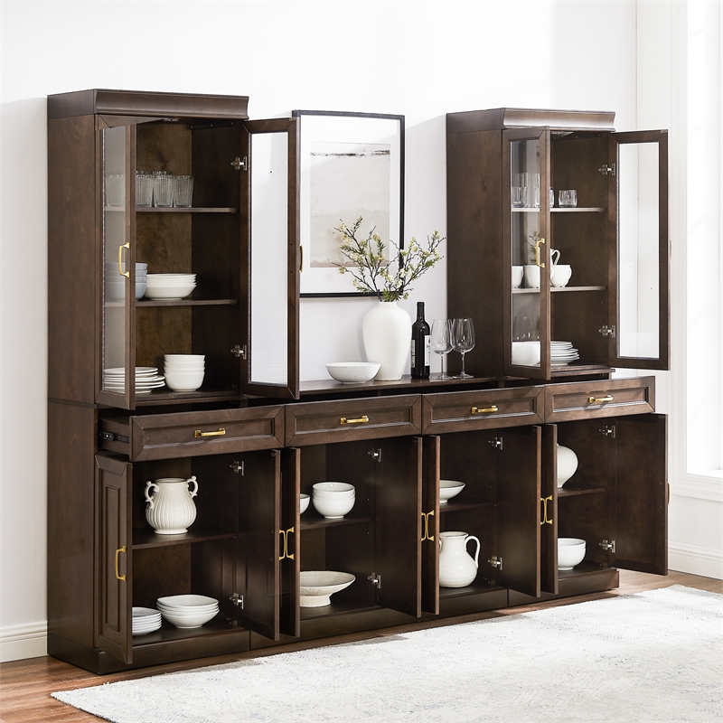 Crosley Furniture Stanton 3-Piece Sideboard And Glass Door Pantry Set in Coffee