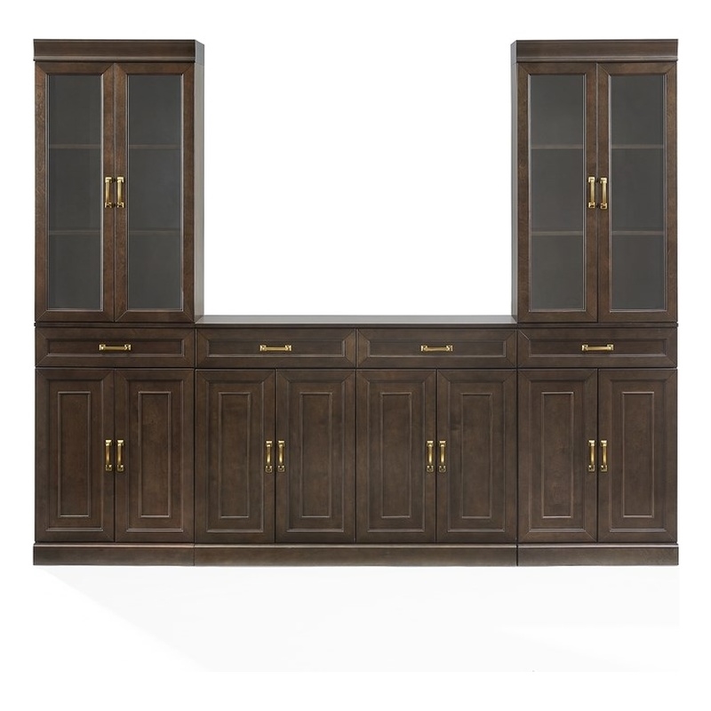 Crosley Furniture Stanton 3-Piece Sideboard And Glass Door Pantry Set in Coffee