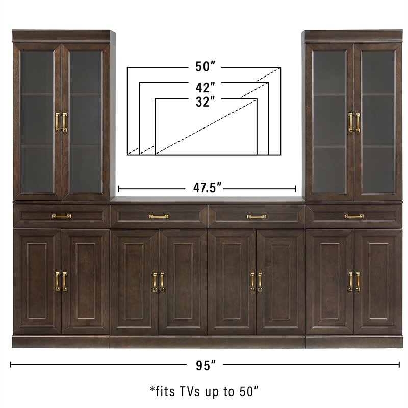 Crosley Furniture Stanton 3-Piece Sideboard And Glass Door Pantry Set in Coffee