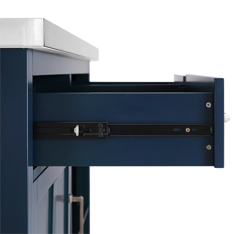 Crosley Furniture Silvia Stainless Steel Top Kitchen Island in Navy