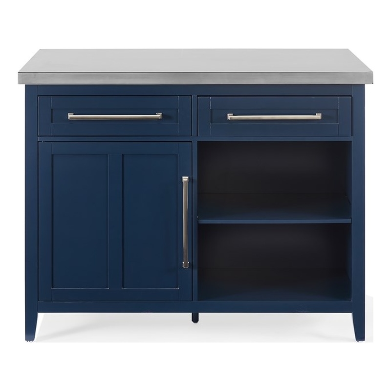 Crosley Furniture Silvia Stainless Steel Top Kitchen Island in Navy