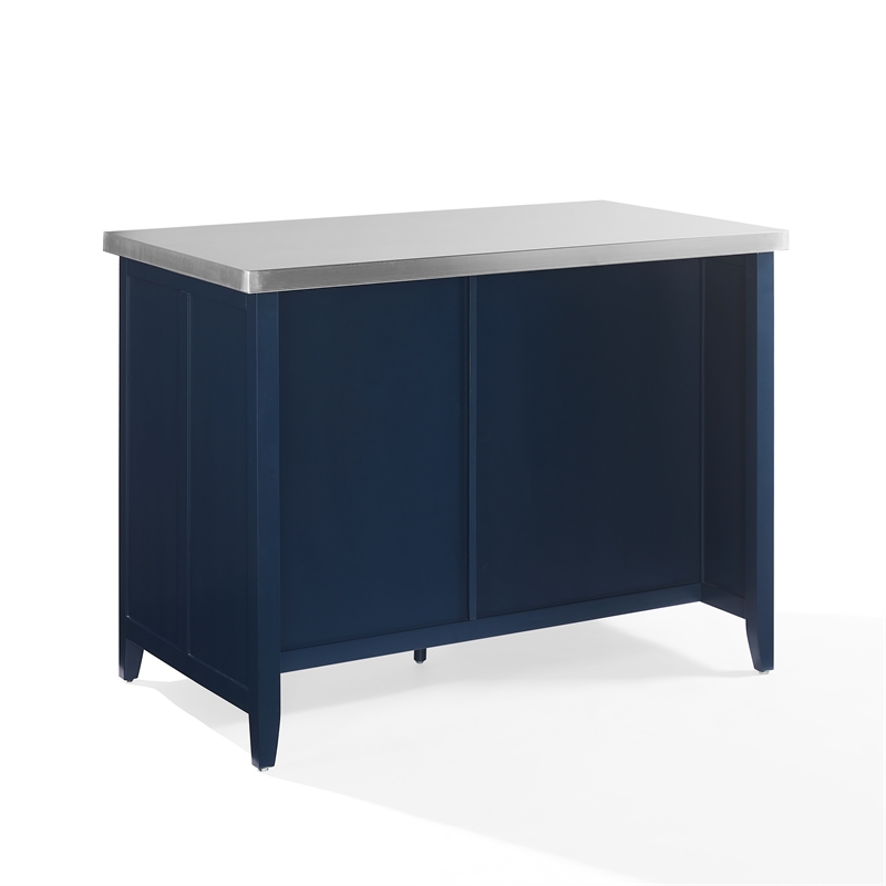 Crosley Furniture Silvia Stainless Steel Top Kitchen Island in Navy