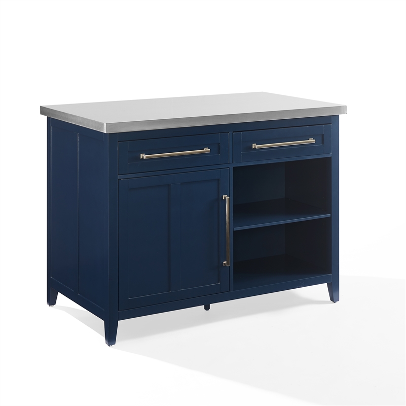 Crosley Furniture Silvia Stainless Steel Top Kitchen Island in Navy