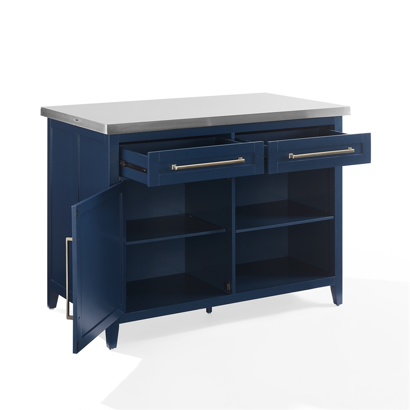Crosley Furniture Silvia Stainless Steel Top Kitchen Island in Navy
