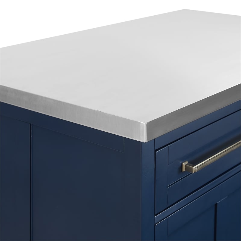 Crosley Furniture Silvia Stainless Steel Top Kitchen Island in Navy