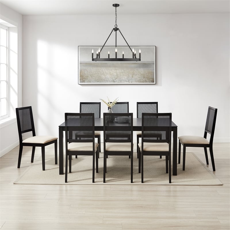 Crosley Furniture Greer 9-Piece Dining Table Set in Black Ash/Creme