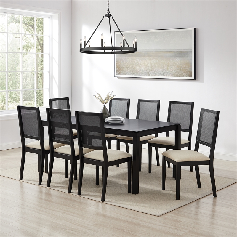 Crosley Furniture Greer 9-Piece Dining Table Set in Black Ash/Creme