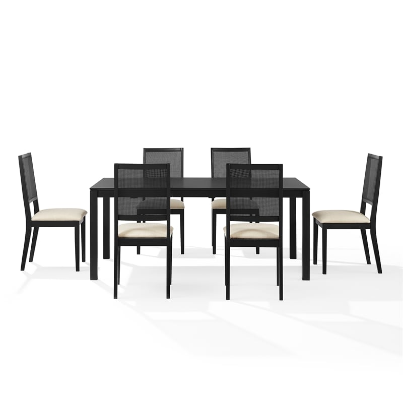 Crosley Furniture Greer 7-Piece Dining Table Set in Black Ash/Creme