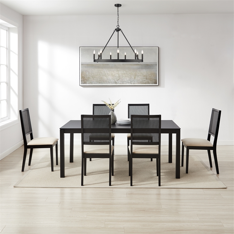 Crosley Furniture Greer 7-Piece Dining Table Set in Black Ash/Creme