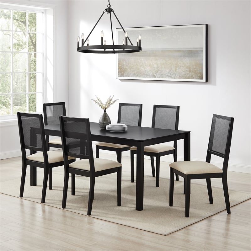 Crosley Furniture Greer 7-Piece Dining Table Set in Black Ash/Creme
