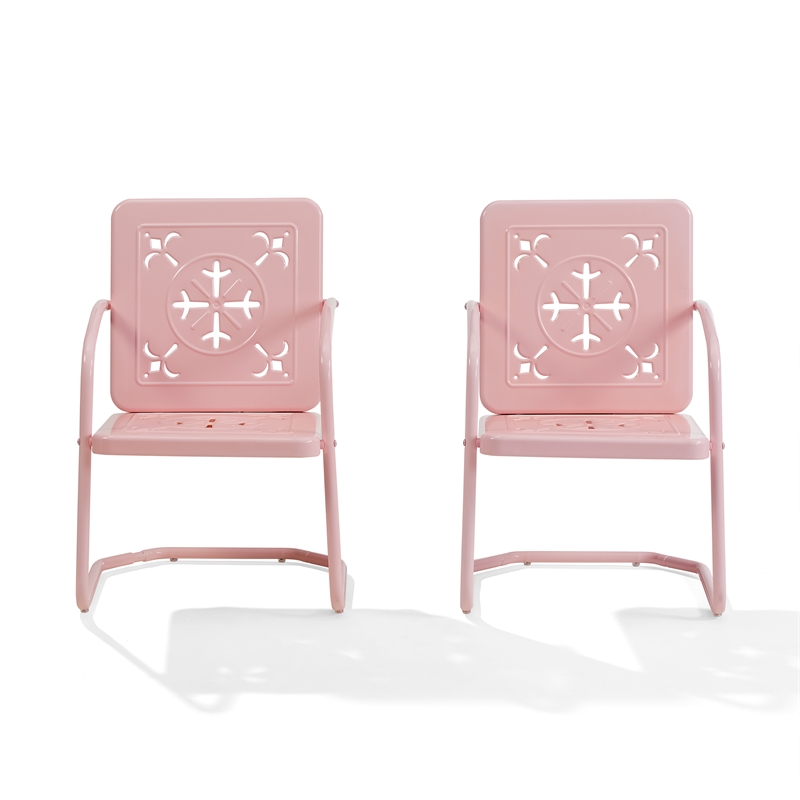 Crosley Furniture Azalea 2-Piece Retro Outdoor Chair Set in Pastel Pink Gloss