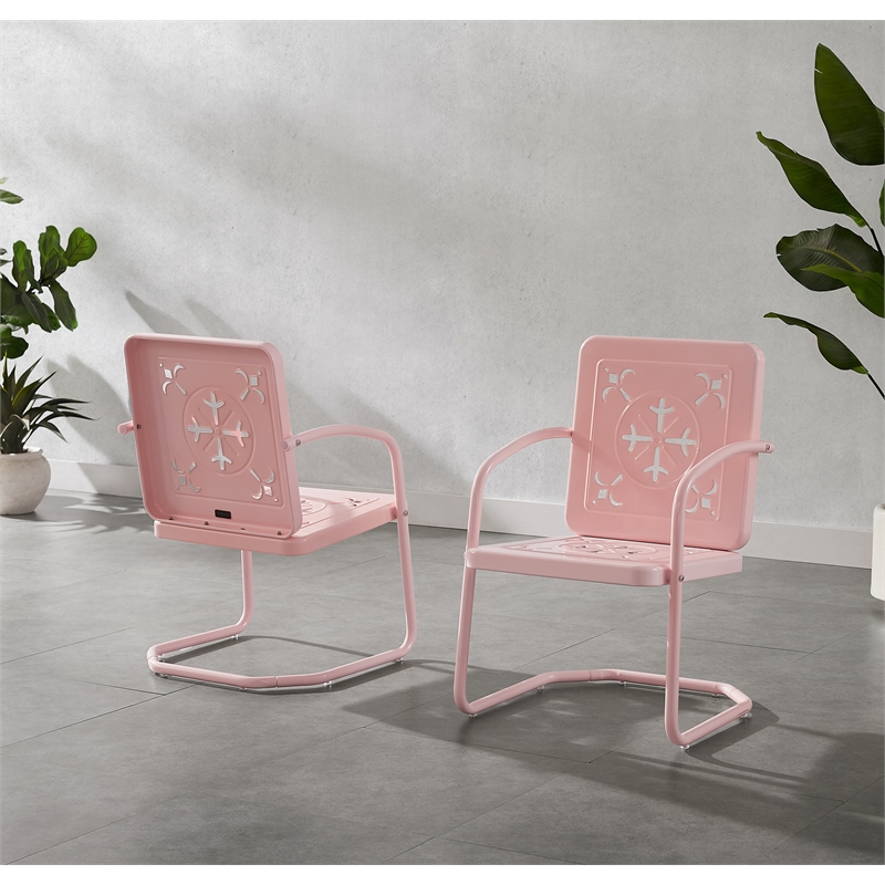 Crosley Furniture Azalea 2-Piece Retro Outdoor Chair Set in Pastel Pink Gloss