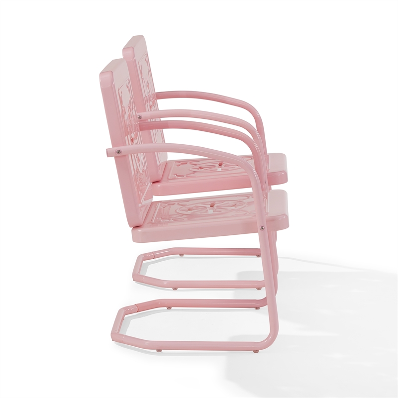 Crosley Furniture Azalea 2-Piece Retro Outdoor Chair Set in Pastel Pink Gloss