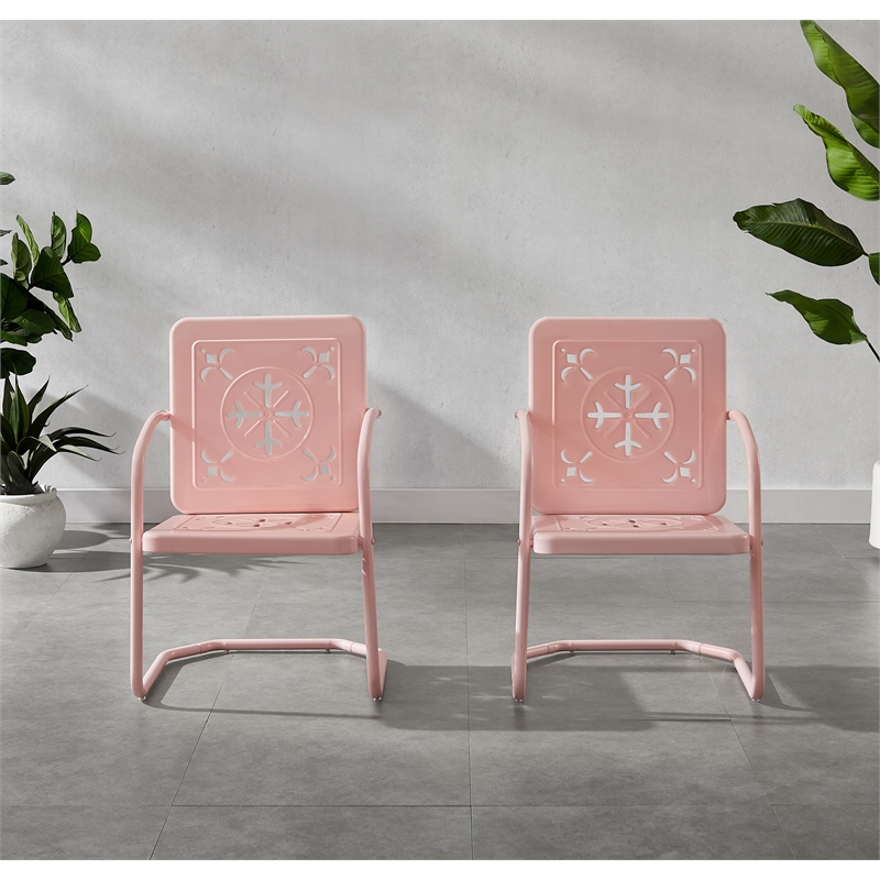 Crosley Furniture Azalea 2-Piece Retro Outdoor Chair Set in Pastel Pink Gloss