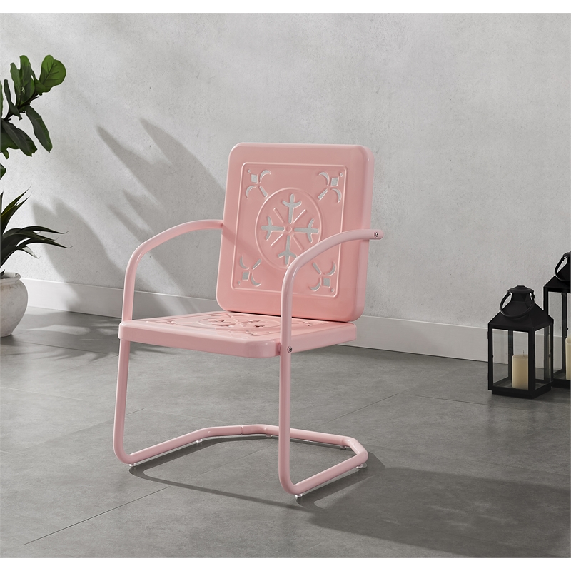Crosley Furniture Azalea 2-Piece Retro Outdoor Chair Set in Pastel Pink Gloss
