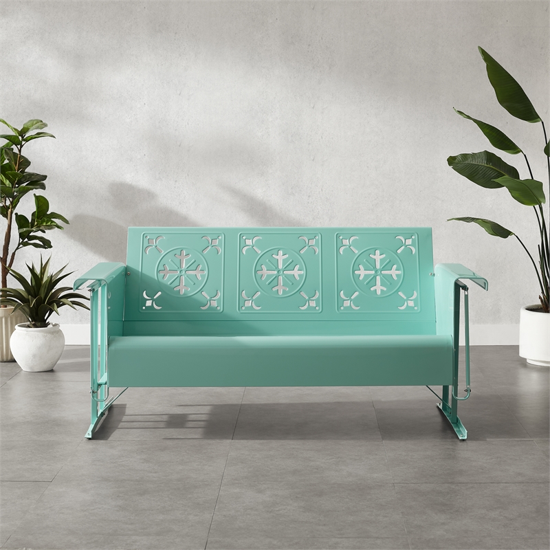 Crosley Furniture Azalea Retro Outdoor Sofa Glider in Aqua Gloss
