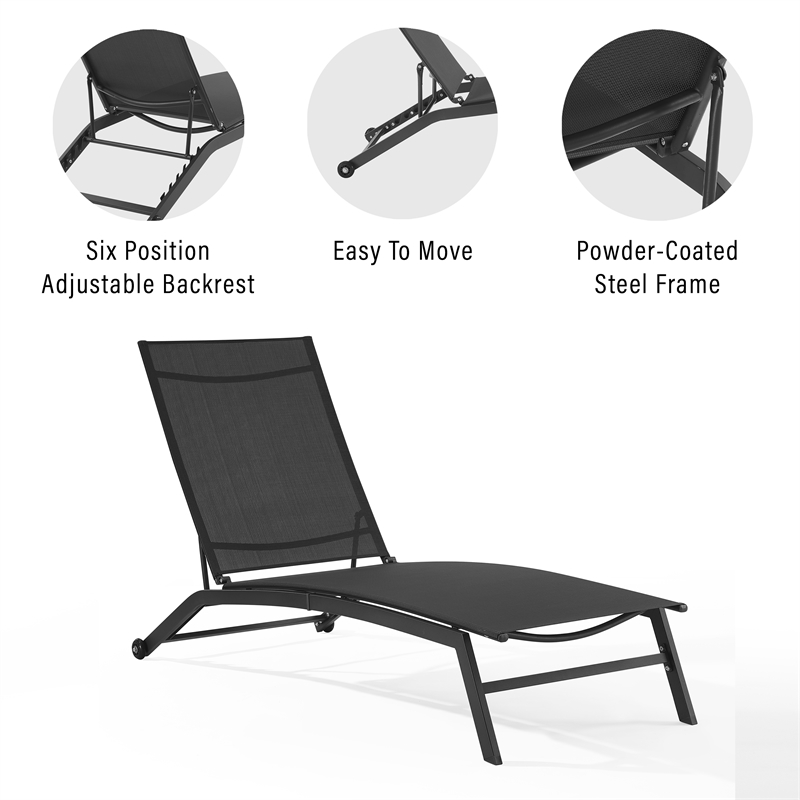 Crosley Furniture Weaver Outdoor Chaise Lounge in Charcoal/Matte Black