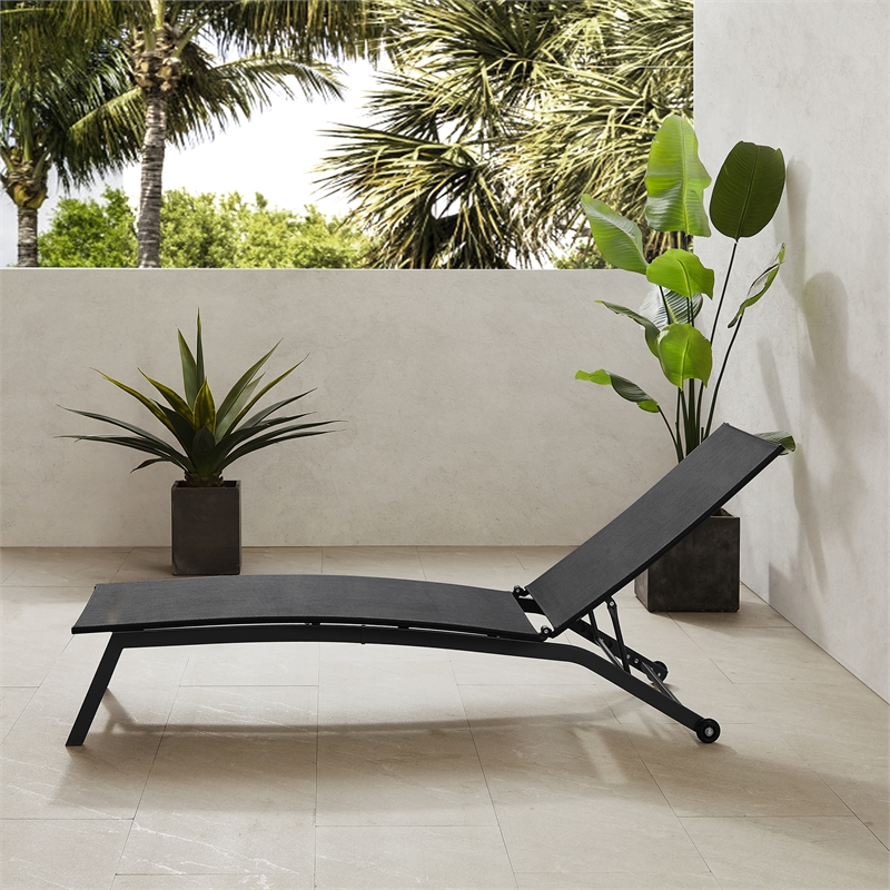 Crosley Furniture Weaver Outdoor Chaise Lounge in Charcoal/Matte Black