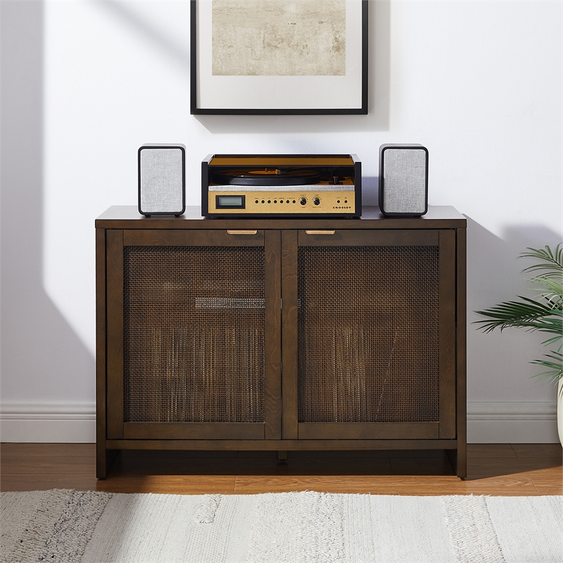 Crosley Furniture Kenji Record Storage Media Console in Dark Brown