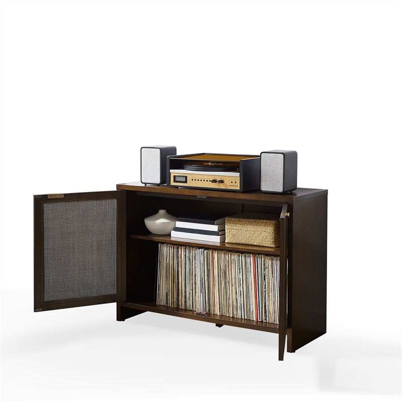 Crosley Furniture Kenji Record Storage Media Console in Dark Brown