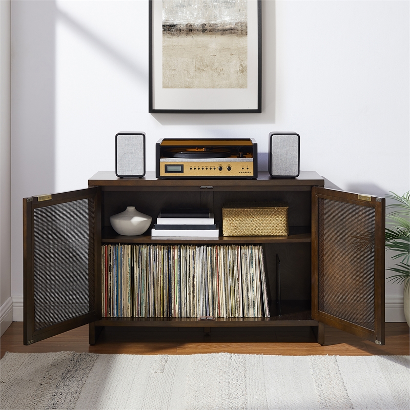 Crosley Furniture Kenji Record Storage Media Console in Dark Brown