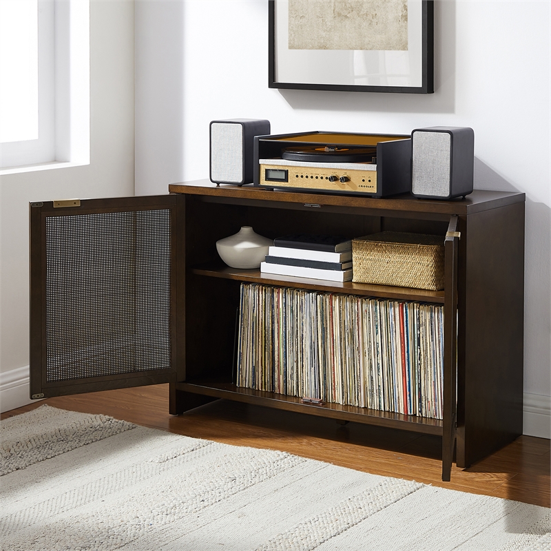 Crosley Furniture Kenji Record Storage Media Console in Dark Brown
