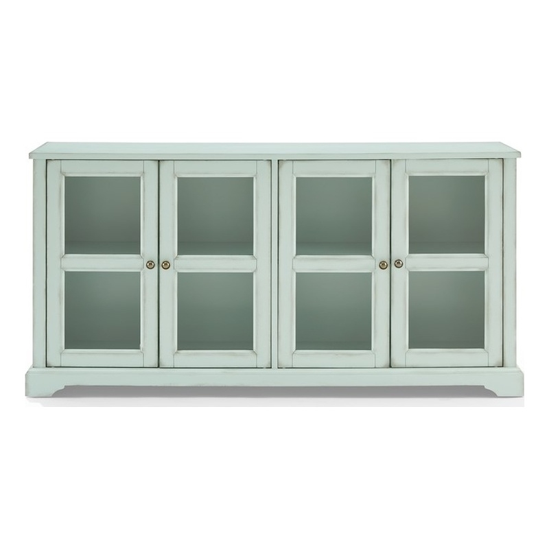 Crosley Furniture Holbrook Glass Door Sideboard in Distressed Seafoam Blue