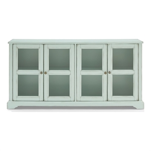 Crosley Furniture Holbrook Glass Door Sideboard in Distressed Seafoam Blue