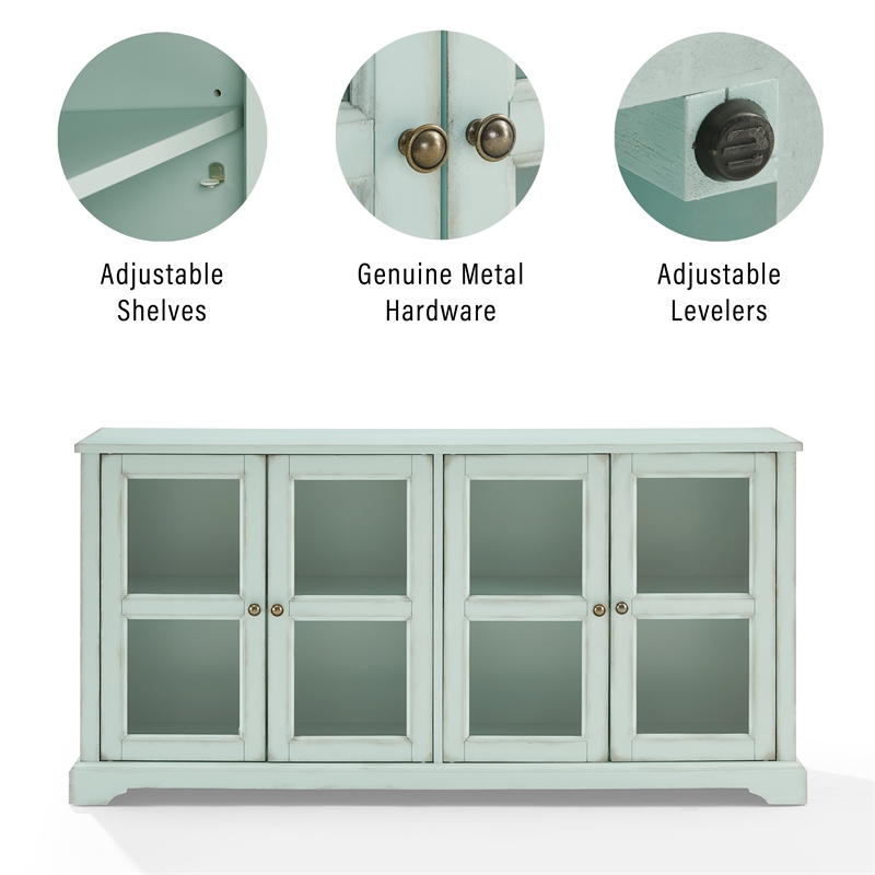 Crosley Furniture Holbrook Glass Door Sideboard in Distressed Seafoam Blue