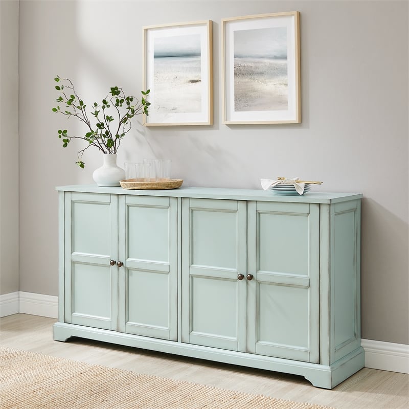 Crosley Furniture Holbrook Sideboard in Distressed Seafoam Blue