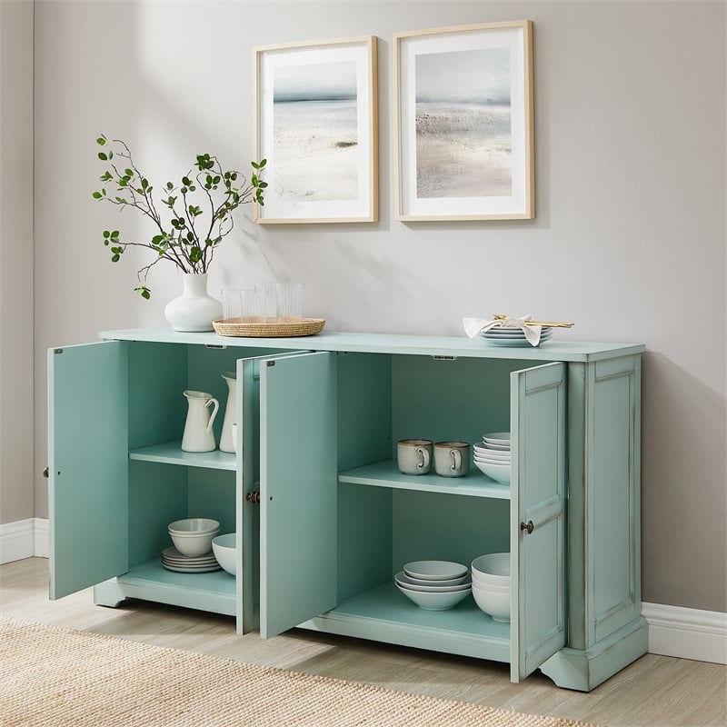 Crosley Furniture Holbrook Sideboard in Distressed Seafoam Blue