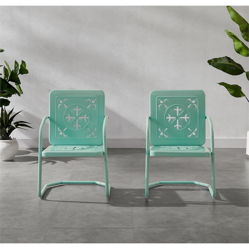 Crosley Furniture Azalea 2-Piece Retro Outdoor Chair Set in Aqua Gloss