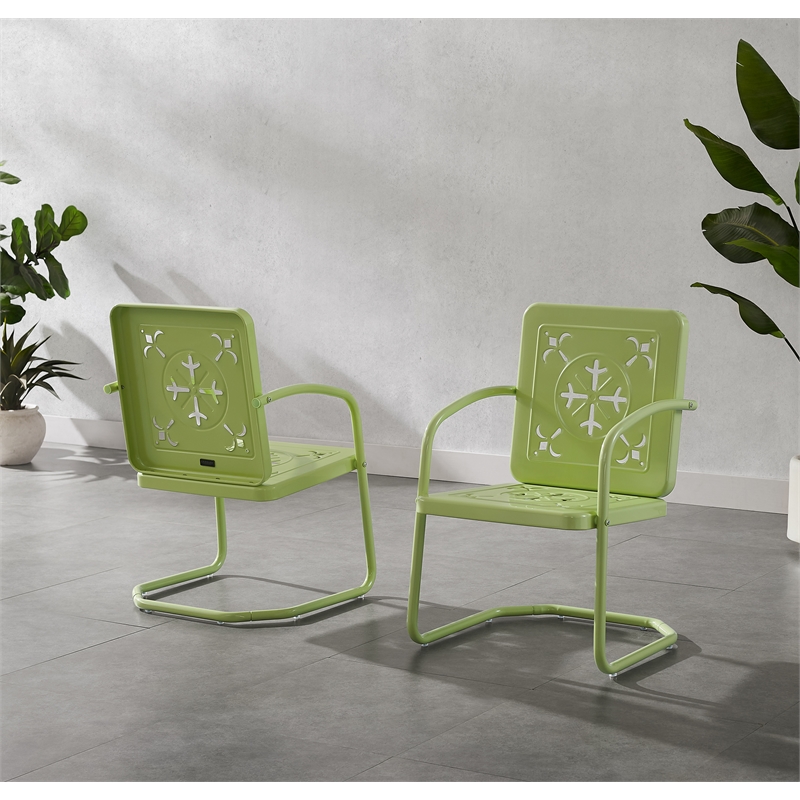 Crosley Furniture Azalea 2-Piece Retro Outdoor Chair Set in Key Lime Gloss