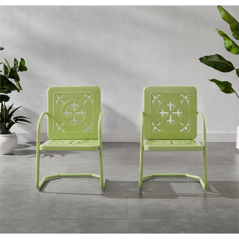 Crosley Furniture Azalea 2-Piece Retro Outdoor Chair Set in Key Lime Gloss