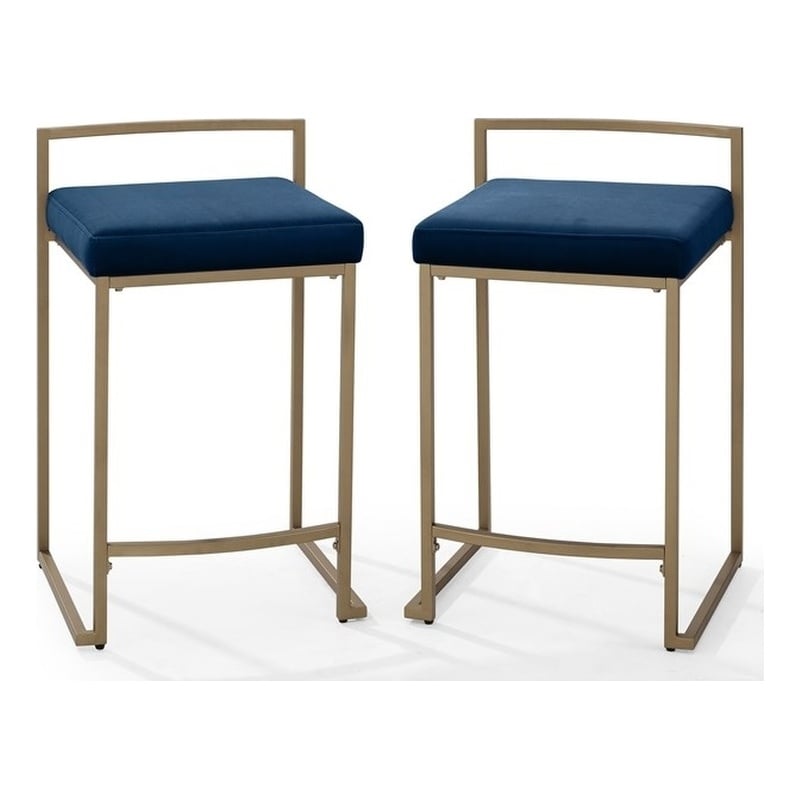 Crosley Furniture Harlowe 2-Piece Counter Height Bar Stool Set in Navy/Gold
