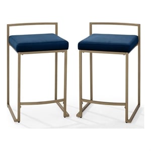 Crosley Furniture Harlowe 2-Piece Counter Height Bar Stool Set in Navy/Gold