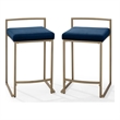 Crosley Furniture Harlowe 2-Piece Counter Height Bar Stool Set in Navy/Gold