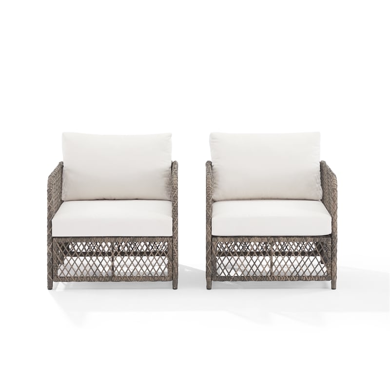 Crosley Furniture Granite Bay 2Pc Wicker Outdoor Chair Set in Creme/Stone