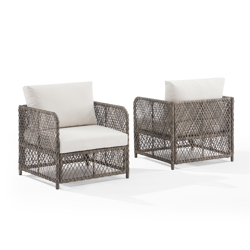 Crosley Furniture Granite Bay 2Pc Wicker Outdoor Chair Set in Creme/Stone