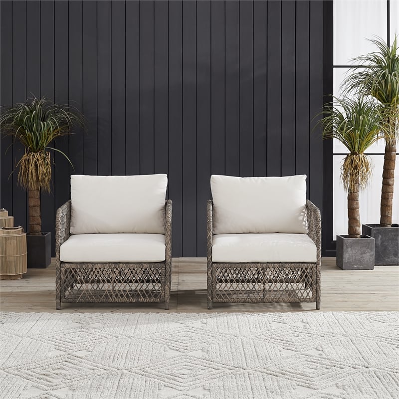Crosley Furniture Granite Bay 2Pc Wicker Outdoor Chair Set in Creme/Stone