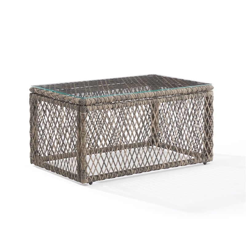 Crosley Furniture Granite Bay Wicker Outdoor Coffee Table in Creme/Stone