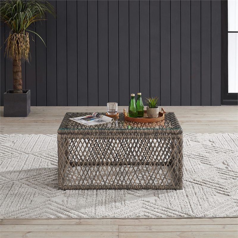Crosley Furniture Granite Bay Wicker Outdoor Coffee Table in Creme/Stone