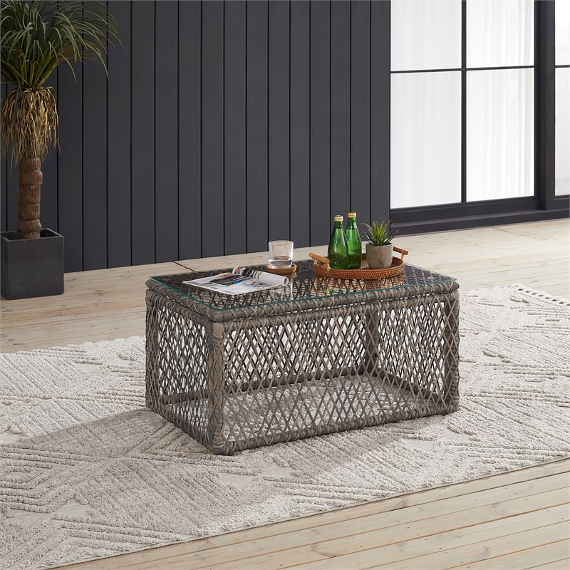 Crosley Furniture Granite Bay Wicker Outdoor Coffee Table in Creme/Stone